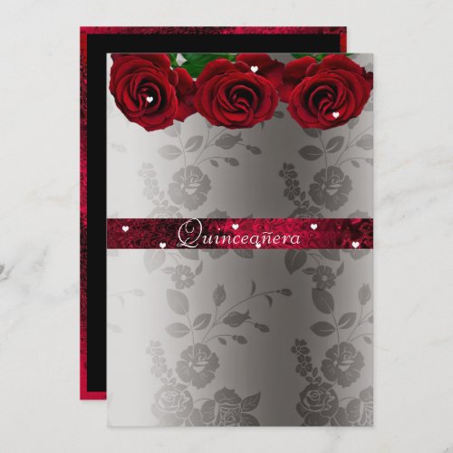 Red Roses White Hearts Quinceanera  Invitation