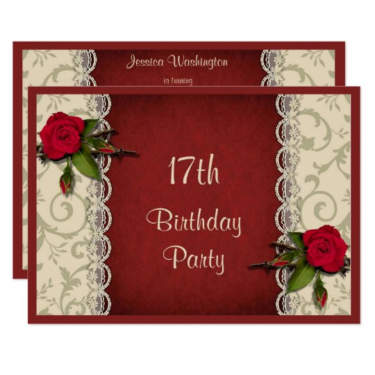 red roses white lace 17th birthday party invitation zazzle com
