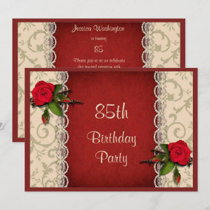 Red Roses & White Lace 85th Birthday Party Invitation