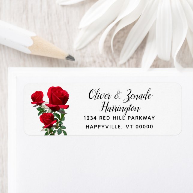 Red Roses White Return Address Labels (Insitu)