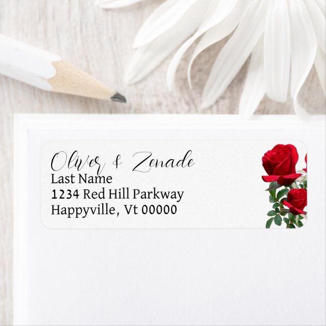 Red Roses White Return Address Labels (Insitu)