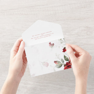 Red Roses White Two Venue Wedding All In One Invitation