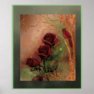 Red Roses with a bird 