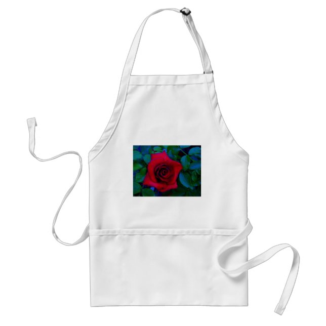 Red Roses with blue tones Adult Apron (Front)