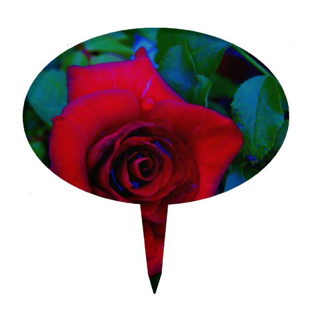 Red Roses with blue tones Cake Topper (Front)