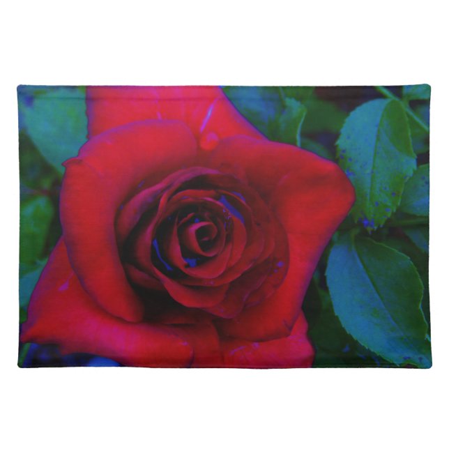 Red Roses with blue tones Cloth Placemat (Front)