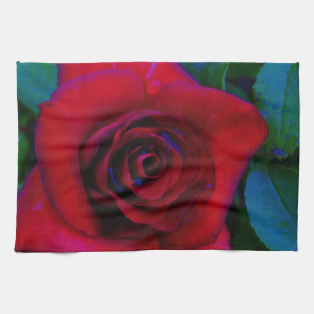 Red Roses with blue tones Kitchen Towel (Horizontal)