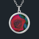 Red Roses with blue tones Silver Plated Necklace<br><div class="desc">Red Roses with blue tones Red Rose Lovely red rose background read to cutumize with you text. Great for any rose lover. Photo by Sandy Closs,  taken at Lake Arrowhead. "red rose""red roses""pink rose""pink roses""weddings""love gift""red flower""red flowers""red floral" red blue rose roses "gifts with roses"</div>