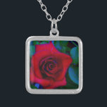 Red Roses with blue tones Silver Plated Necklace<br><div class="desc">Red Roses with blue tones Red Rose Lovely red rose background read to cutumize with you text. Great for any rose lover. Photo by Sandy Closs,  taken at Lake Arrowhead. "red rose""red roses""pink rose""pink roses""weddings""love gift""red flower""red flowers""red floral" red blue rose roses "gifts with roses"</div>