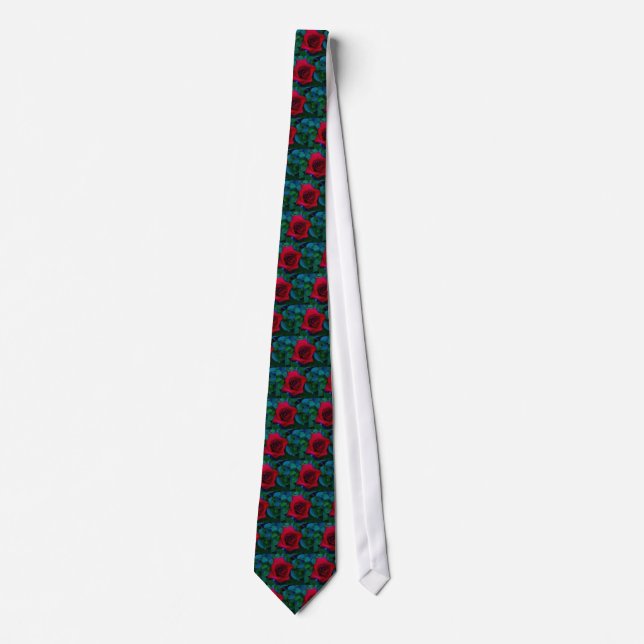 Red Roses with blue tones Tie (Front)