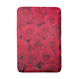 Red roses with dew bath mat