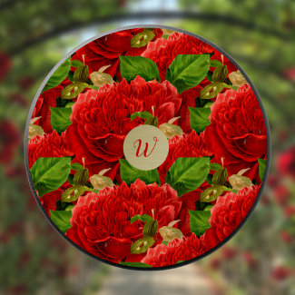 Red Roses with Gold Encircled Monogram Initial