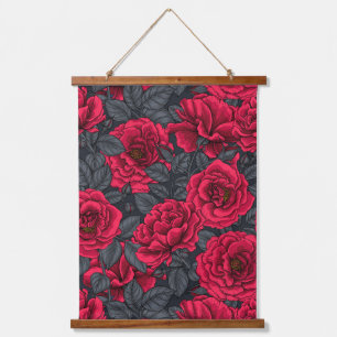 Red roses with gray leaves hanging tapestry