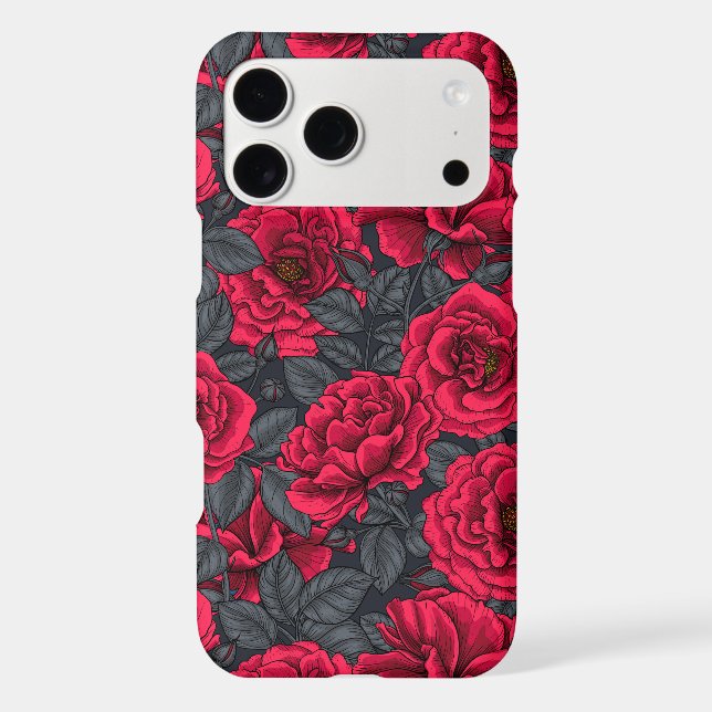 Red roses with gray leaves on black Case-Mate iPhone case (Back)