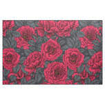 Red roses with gray leaves on black fabric