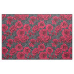 Red roses with gray leaves on black fabric