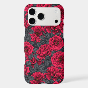 Red roses with gray leaves on black iPhone 17 pro max case