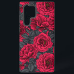 Red roses with gray leaves on black samsung galaxy s22 ultra case<br><div class="desc">Hand-drawn seamless vector pattern with roses.</div>