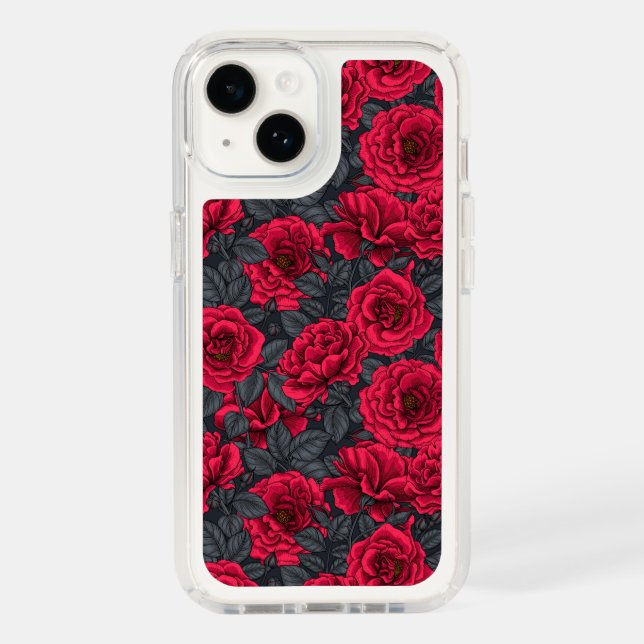 Red roses with gray leaves on black speck iPhone case (Front)