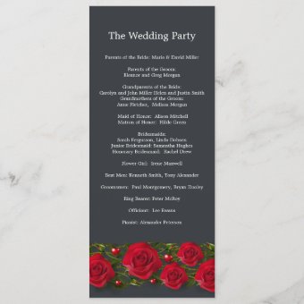 Red roses with hearts on gray Wedding Program | Zazzle
