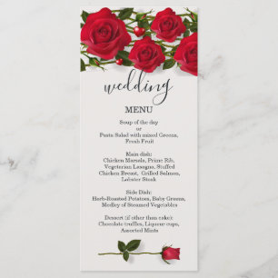 Red roses with hearts Wedding Menu Rack Card
