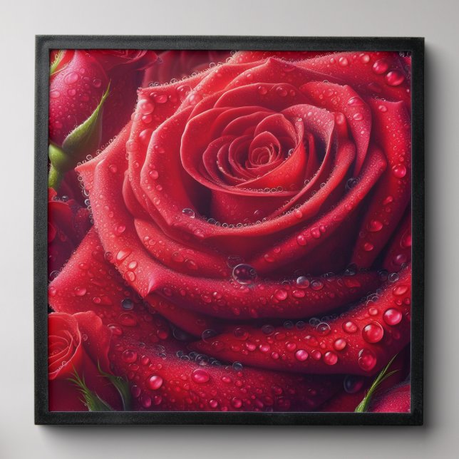 Red roses with raindrops peel and stick photo tile (Front Set)