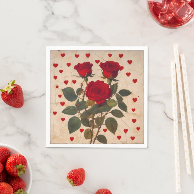 Red Roses with Red Hearts Romantic Napkins (Insitu)