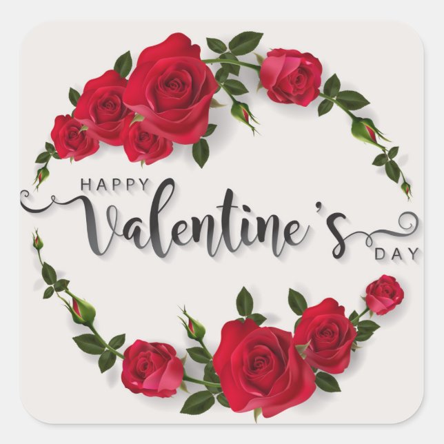 Red Roses Wreath Valentine Square Sticker (Front)