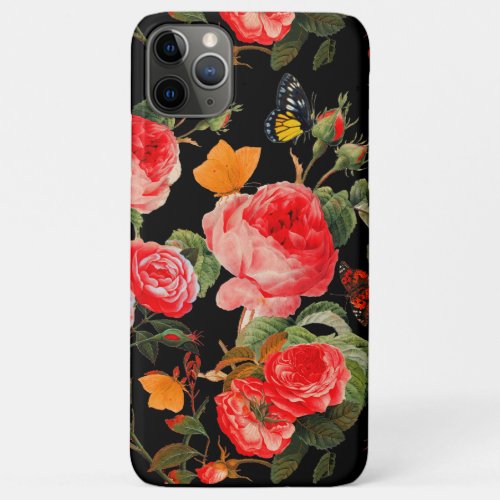 RED ROSESYELLOW BUTTERFLIES Black Floral iPhone 11 Pro Max Case