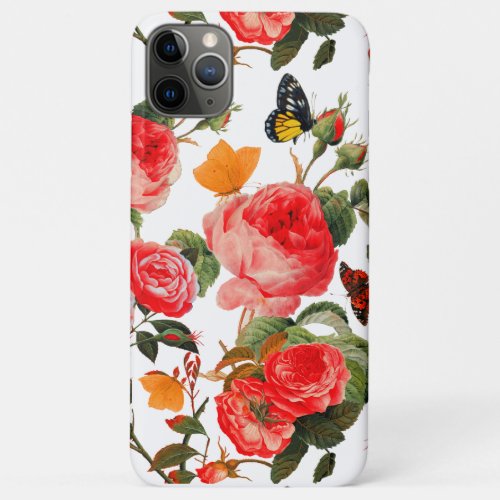 RED ROSESYELLOW BUTTERFLIES White Floral iPhone 11 Pro Max Case