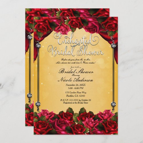 Red Roses Yellow  Gold Bridal Shower  Invitation