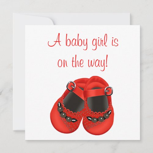 Red Rosettes Baby Shoes Red Baby Girl Shower Personalized Announcements