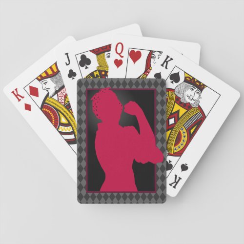 Red Rosie the Riveter Silhouette and Pattern Playing Cards