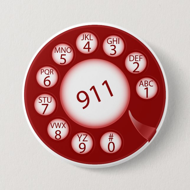 Red Rotary Phone Dial 911 Emergency Number Button (Front)