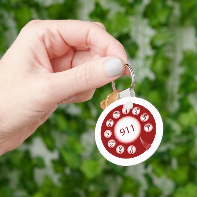Red Rotary Phone Dial 911 Emergency Number Keychain (Creator Uploaded)