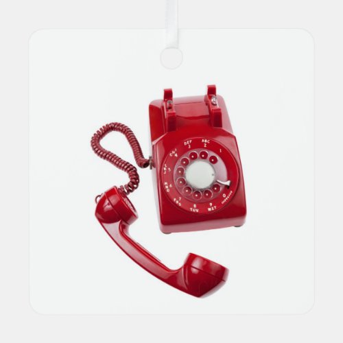 Red Rotary Phone Metal Ornament