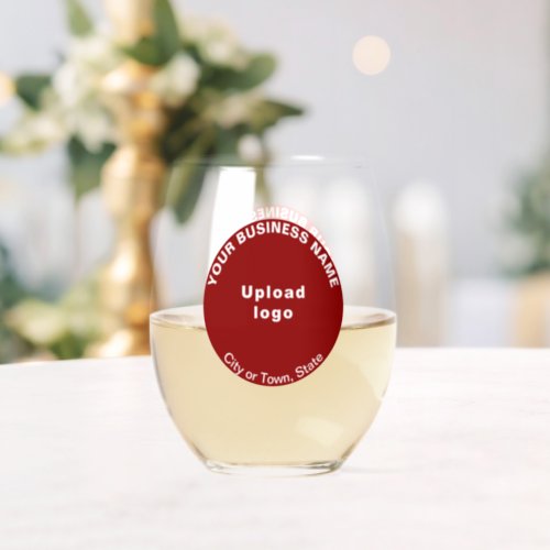 Red Round Business Brand on Stemless Wine Glass