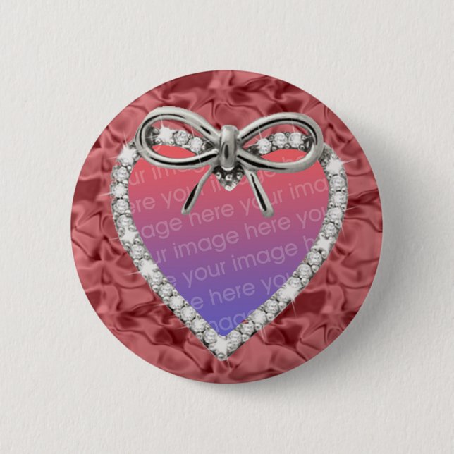 Red Round Diamond Heart Frame Button (Front)