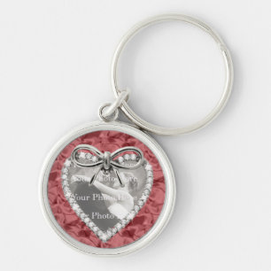 Red Round Diamond Heart Frame Keychain