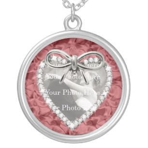 Red Round Diamond Heart Frame Necklace
