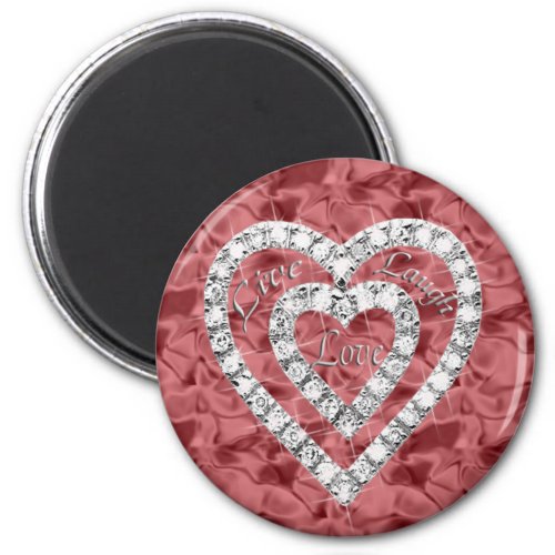 Red Round Live Laugh Love Diamond Heart Magnet
