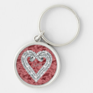 Red Round Love Diamond Heart Keychain