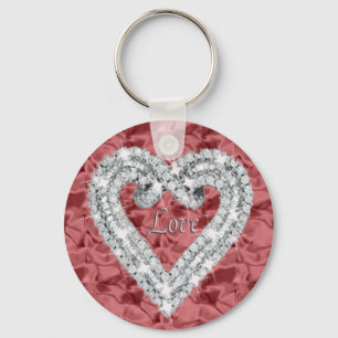 Red Round Love Diamond Heart Keychain