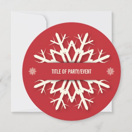 Red Round Modern Snowflake Christmas Party Invitation