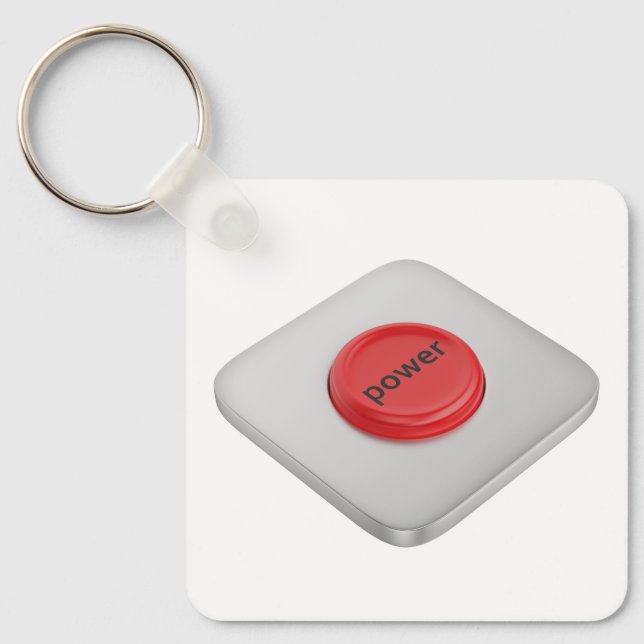Red round power button keychain (Front)