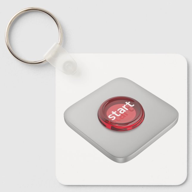 Red round start button keychain (Front)