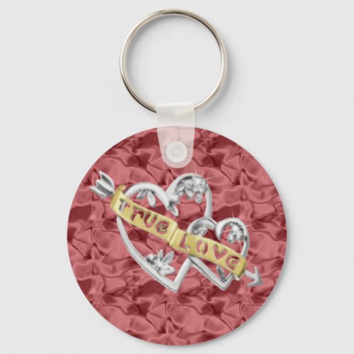 Red Round True Love Joined Hearts Keychain