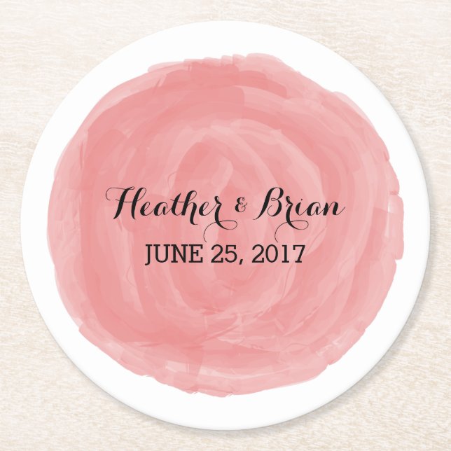 Red Round Watercolor Wedding Paper Coasters (Front)