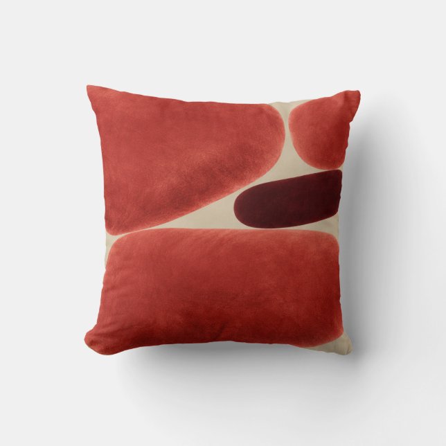 Red Rounded Organic Blocks Throw Pillow (Front)