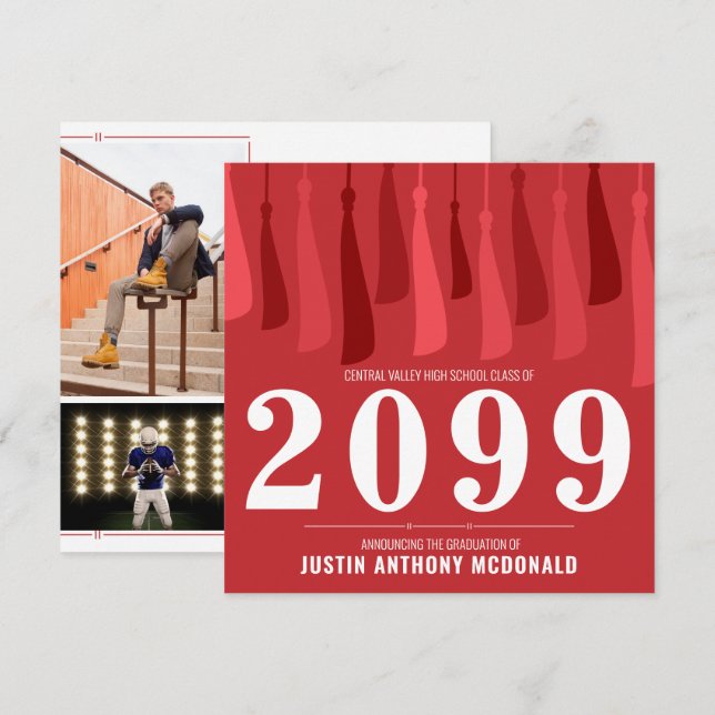 Red Row of Tassels Two-Photo Graduation Invitation (Front/Back)